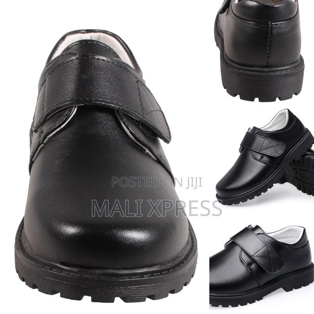 Boys Black Leather School Shoes With Strap Anti-Slip Sizes 25–42 - main view