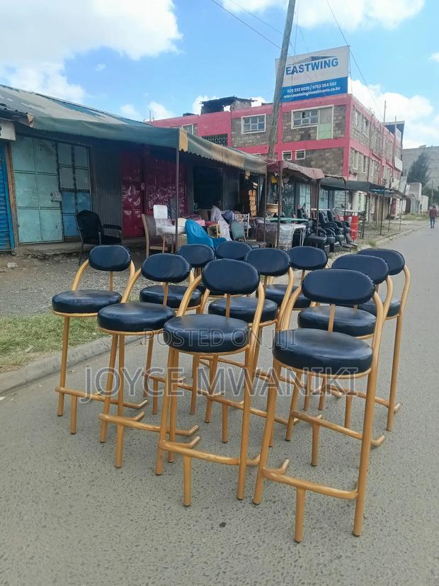 Gold Coated High Bar Chairs With Black Leather  - thumbnail 2