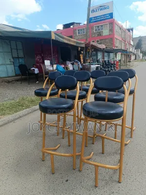 Gold Coated High Bar Chairs With Black Leather 