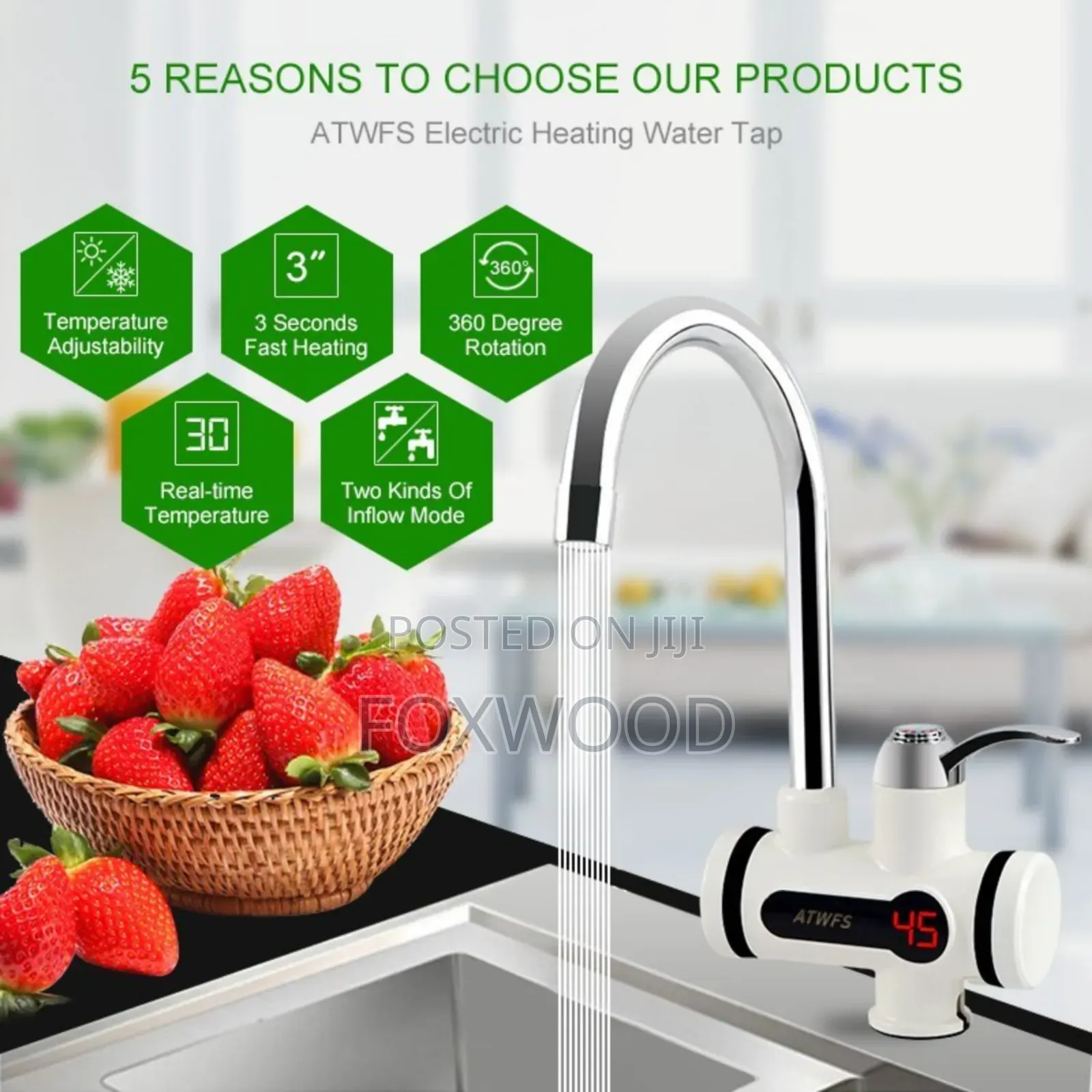 Instant Electric Water Heater Faucet Tap With an Led Digital Display.