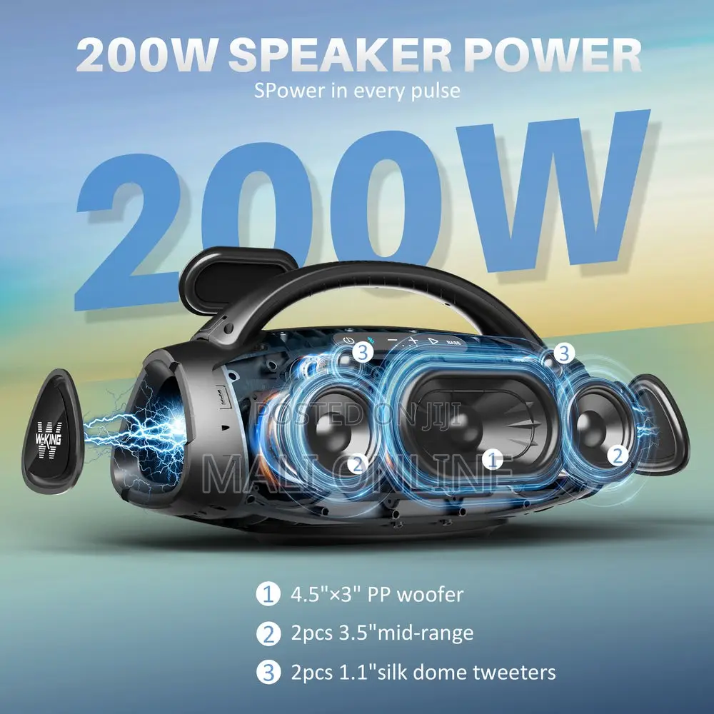 200w Bluetooth Speaker Portable Waterproof With Dual Wireless Mics