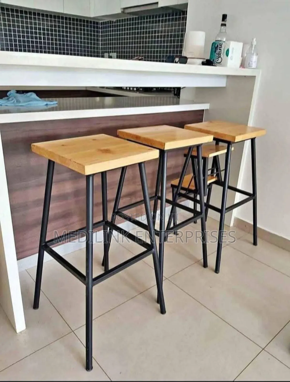Wooden Metallic Counter Stools (Backless)