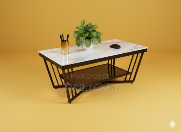 Contemporary Marble Top Coffee Table With Metal Stand