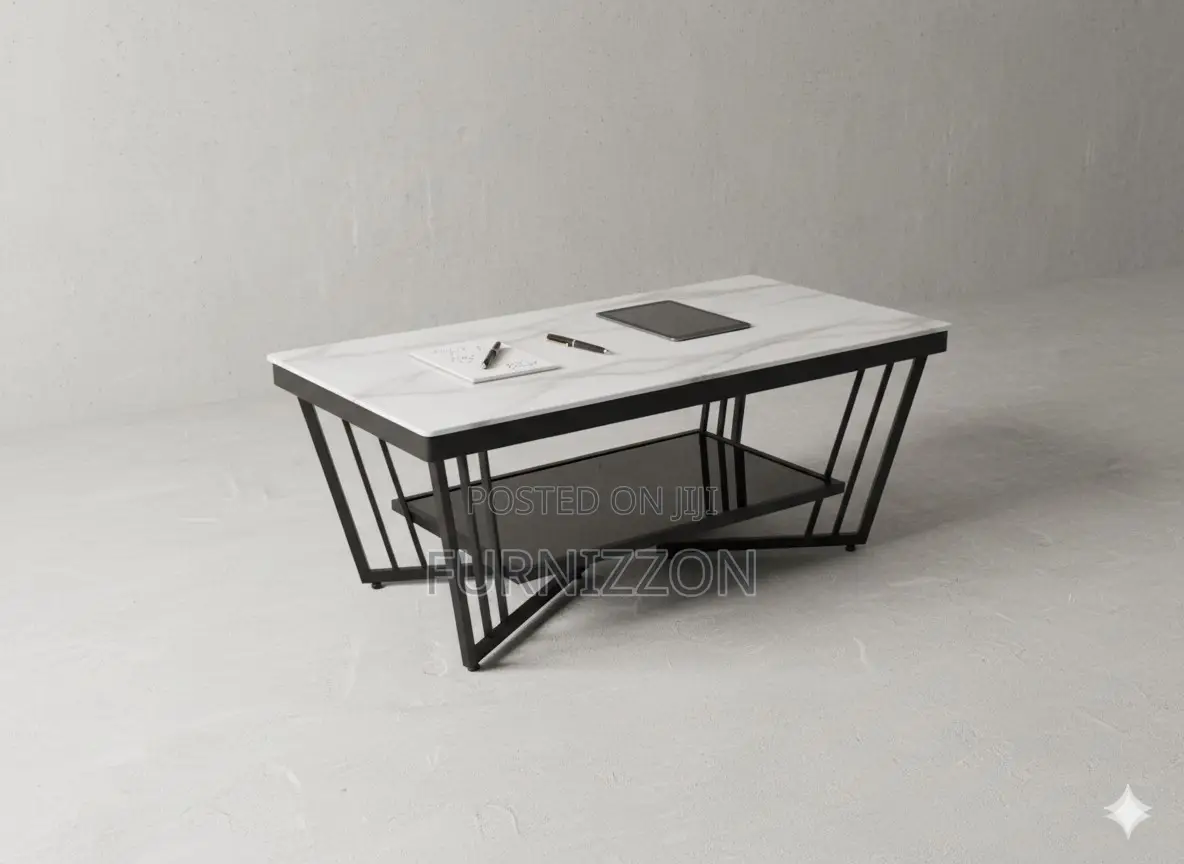 Marble Top Coffee Table With Sturdy Metallic Frame
