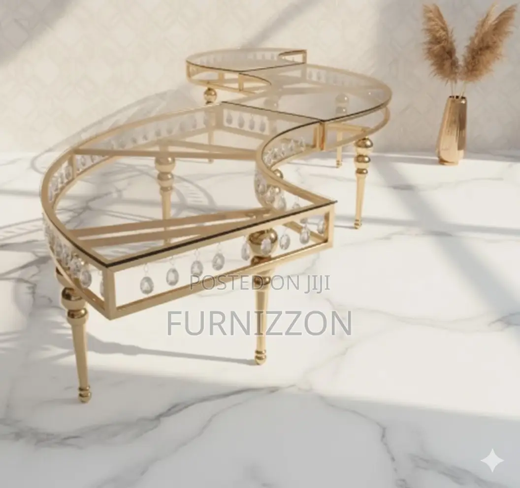 Premium Gold Moon Glass Top Table – Modern Design