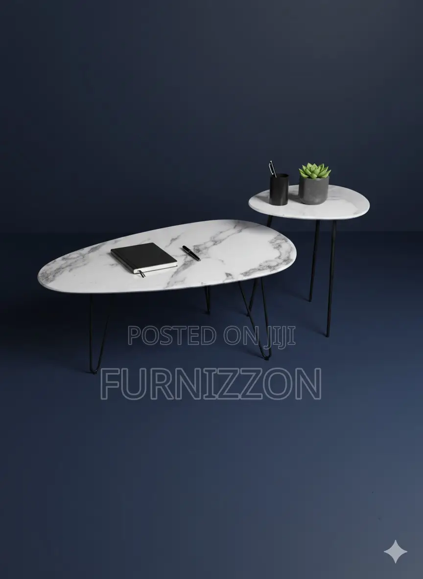 Contemporary Italian Marble Top Tea Table With Metal Stand
