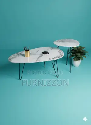 Modern Italian Marble Tea Table With Metal Stand