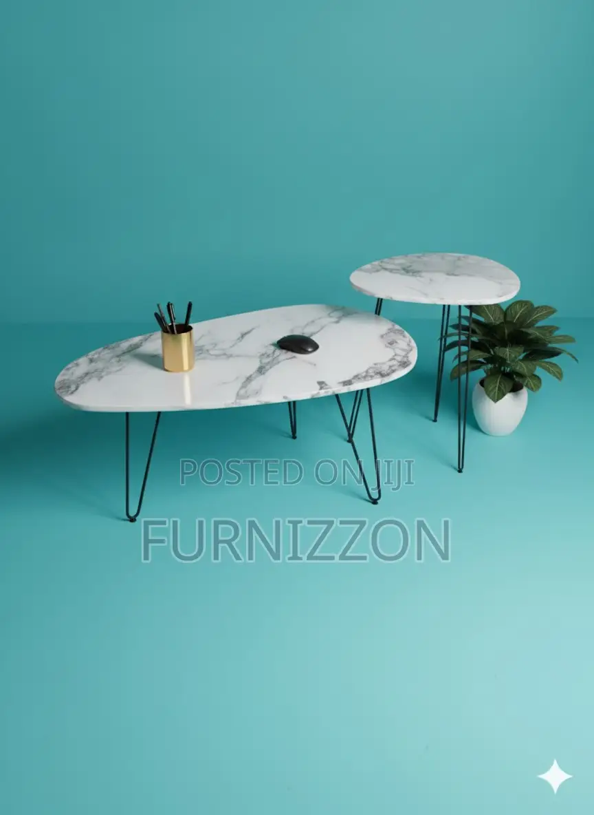 Modern Italian Marble Tea Table With Metal Stand