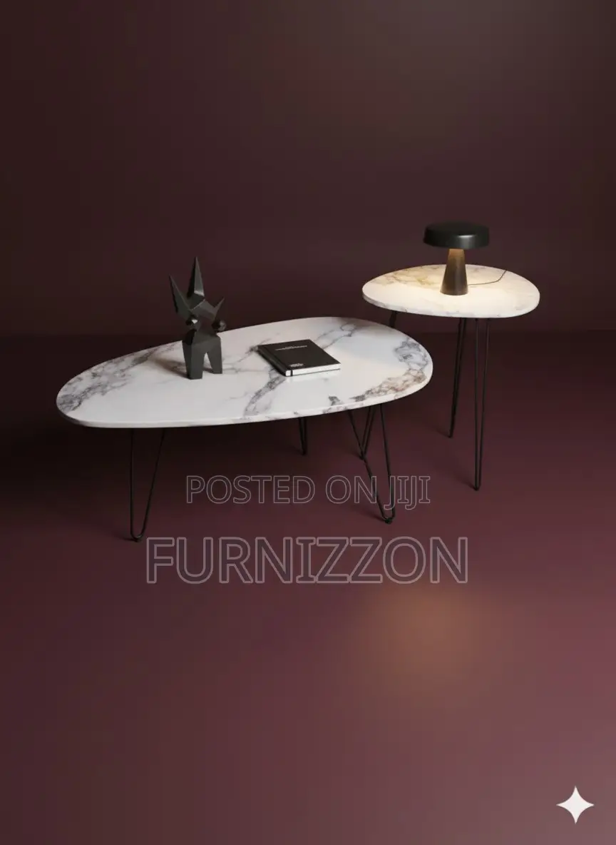 Italian Marble Tea Table With Metallic Stand for Living Rooms