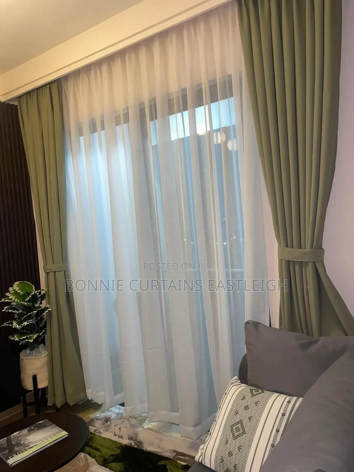 Blige Plain Curtains With White Sheers