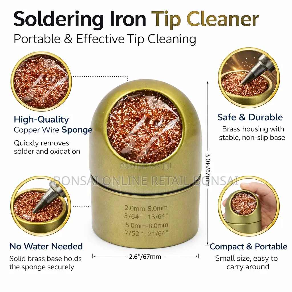 Solder Tip Cleaning Wire Holder, Brass Sponge Iron Cleaner Tool