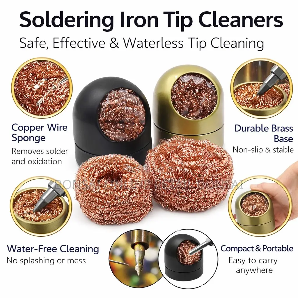 Solder Tip Cleaning Wire Holder, Brass Sponge Iron Cleaner Tool
