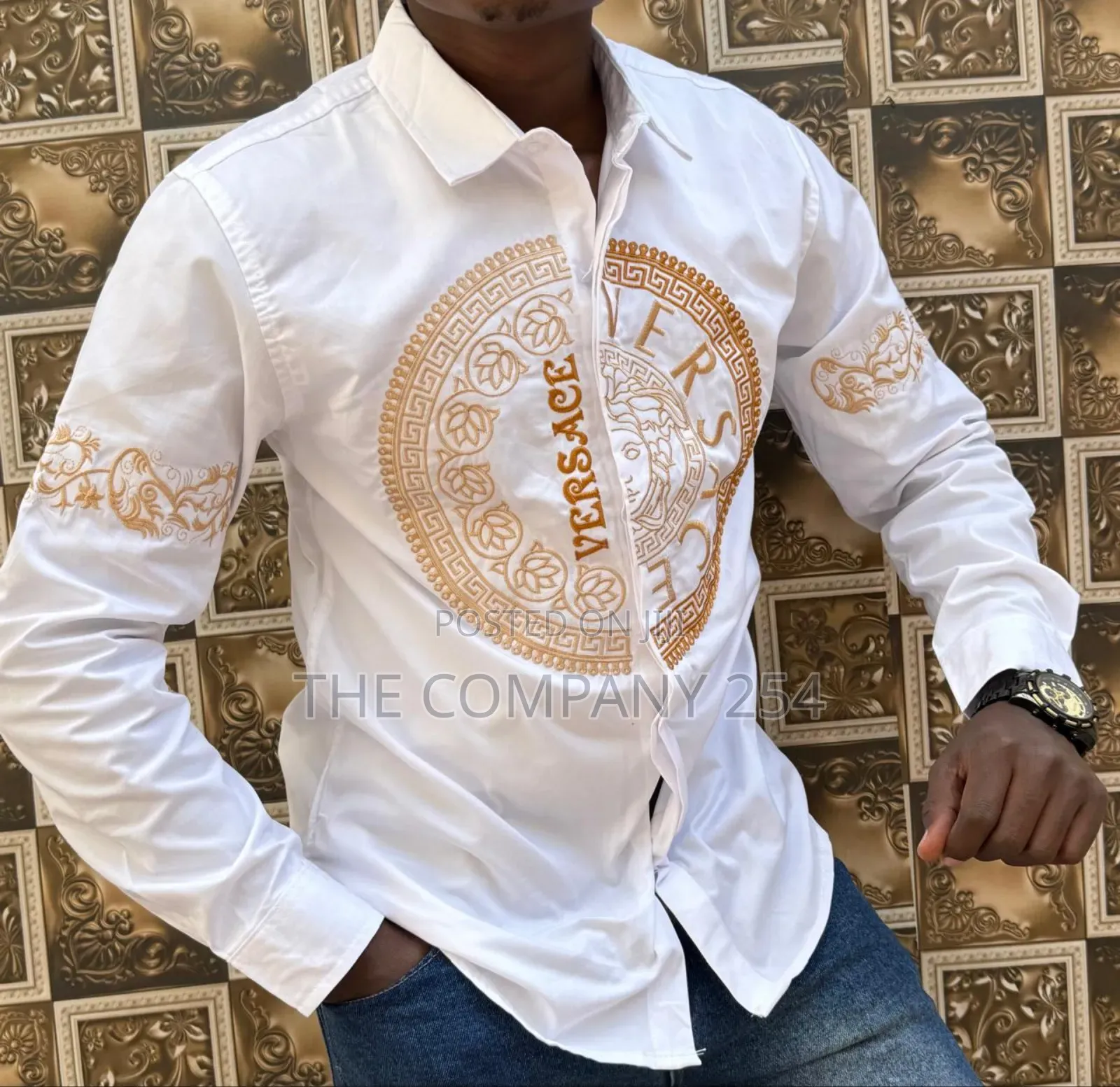 Versace Designer Mens Quality Fabric Semi Casual Shirts Longsleed