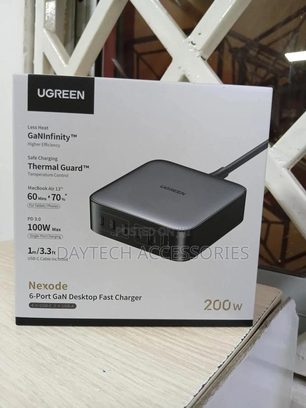 The Ugreen Nexode 200w 6-Port Gan Desktop Fast Charger.