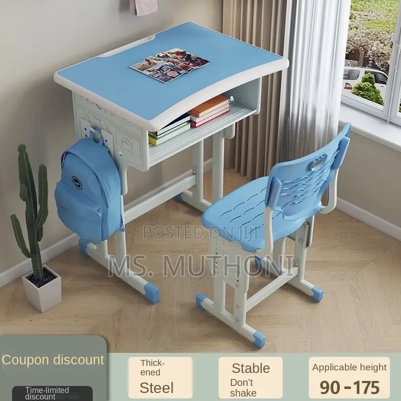  Blue Adjustable Kids' Study Desk and Chair Set With Storage.