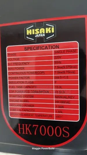 Hisaki 10kva Diesel Generator Hk7000s