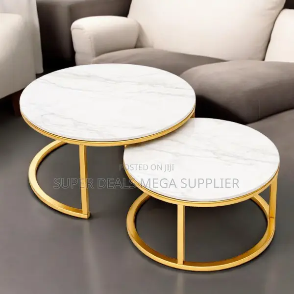 High End Marble Nesting Coffee Tables With Gold Frame Finish