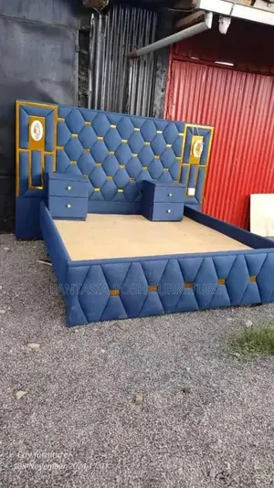 5x6 Luxury Blue Upholstered Bed Set