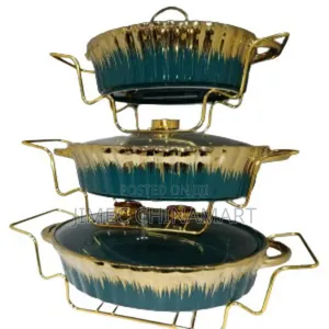 Green-Gold 3pcs Chaffing Dish Set With Gold Stand