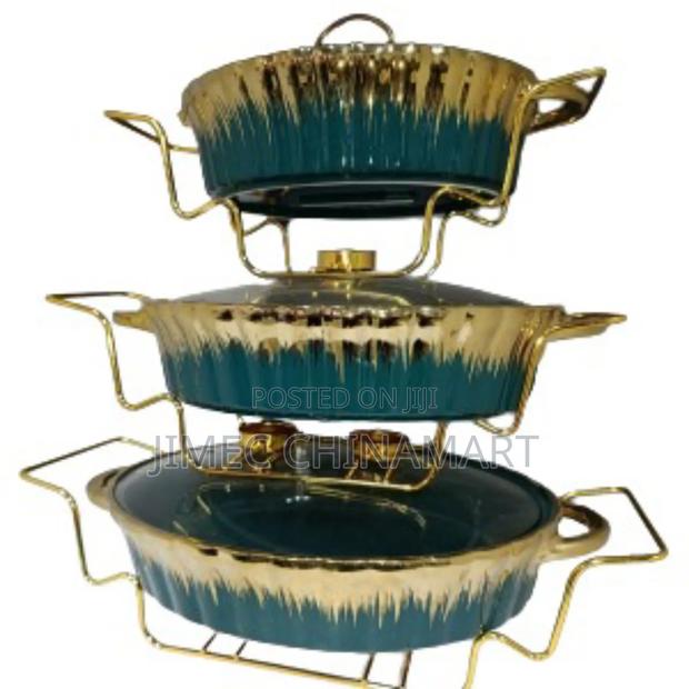 Green-Gold 3pcs Chaffing Dish Set With Gold Stand - main view