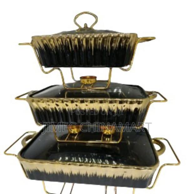 Luxury 3pcs Chaffing Dish Set With Gold Stand - main view