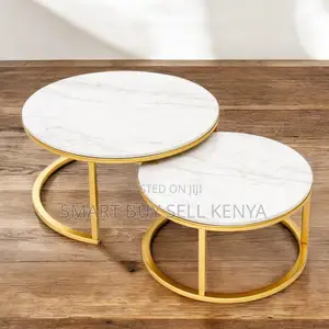 Modern Round Marble Nesting Coffee Tables With Gold Metal Frame