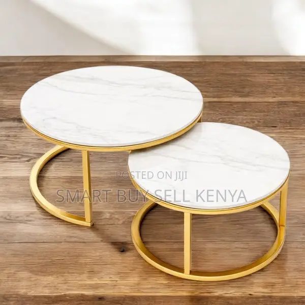 Modern Round Marble Nesting Coffee Tables With Gold Metal Frame