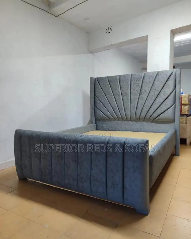 Upholstered Modern 5 by 6 Panel Bed - main view