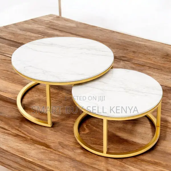 Luxury White Marble Nesting Coffee Tables With Gold Steel Base