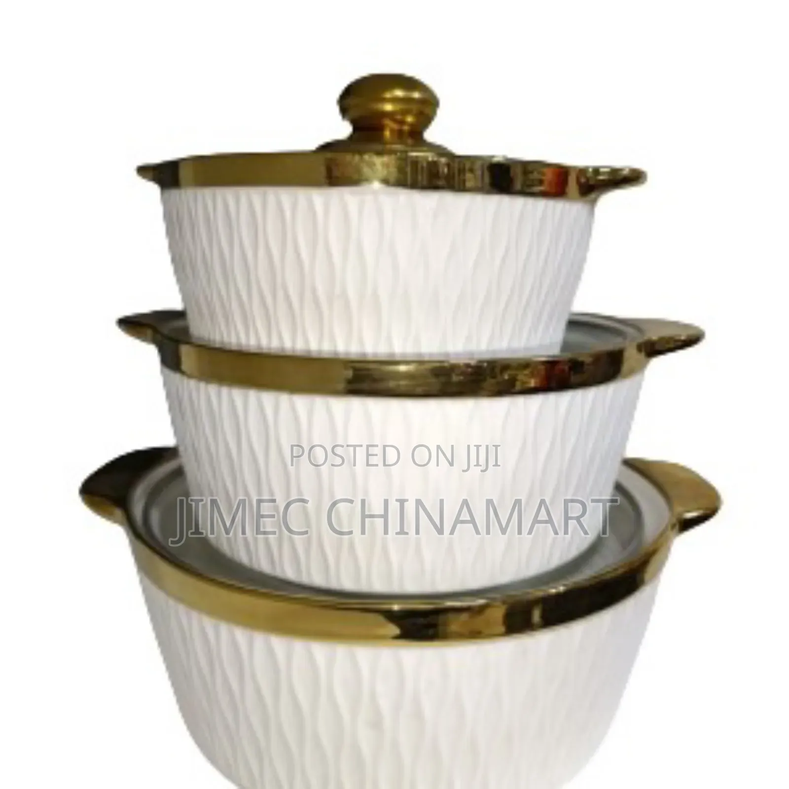 3-PCS Gold-Rimmed Serving Dish Set
