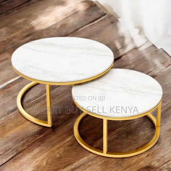 Modern Marble Nesting Coffee Table Set With Gold Frame Design