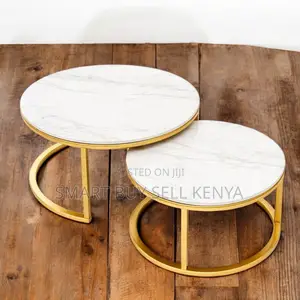Premium White Marble Round Nesting Tables With Gold Finish
