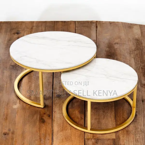 Premium White Marble Round Nesting Tables With Gold Finish