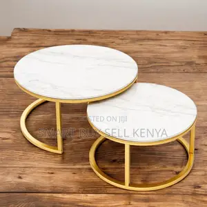 Stylish Marble Top Nesting Coffee Tables With Gold Steel Frame