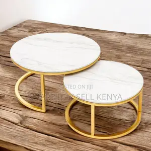 Contemporary Round Marble Nesting Tables With Gold Metal Base