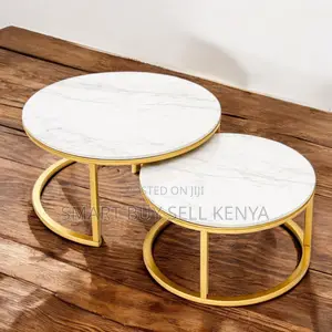 Luxury Marble Nesting Coffee Table Set With Gold Circular Frame