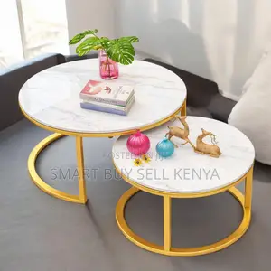 Minimalist Marble Top Nesting Tables With Gold Metal Structure