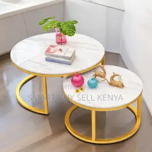 High-End Marble Nesting Coffee Tables With Gold Frame Finish