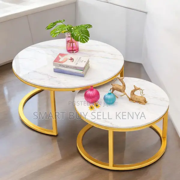 High-End Marble Nesting Coffee Tables With Gold Frame Finish