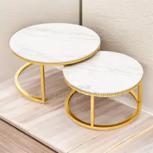 Modern Gold Frame Marble Nesting Tables for Living Room
