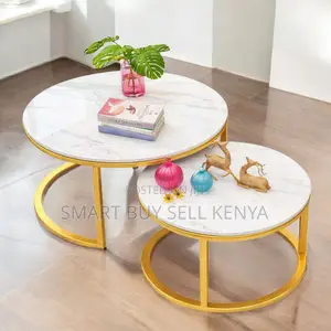 Chic Round Marble Nesting Tables for Living Room With Gold Base