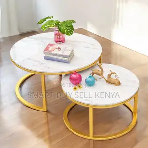 White Marble Top Nesting Tables With Premium Gold Metal Frame