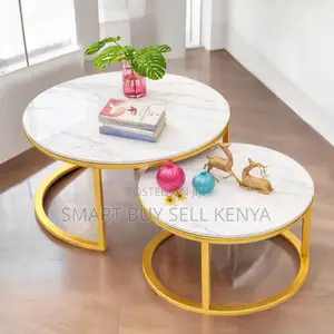 Elegant Living Room Marble Nesting Tables With Gold Finish