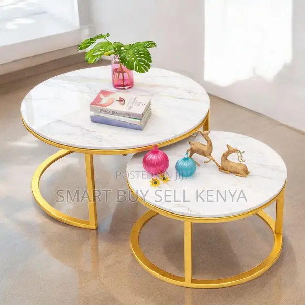 Contemporary Gold Frame Marble Nesting Coffee Table Set