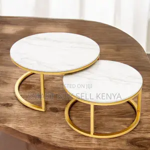 Modern Minimalist Marble Nesting Tables With Gold Circular Base