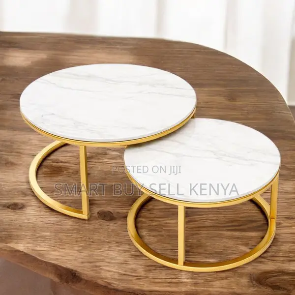 Modern Minimalist Marble Nesting Tables With Gold Circular Base