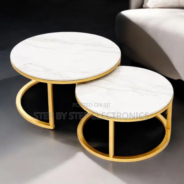 Chic Round Marble Nesting Tables for Living Room With Gold Base