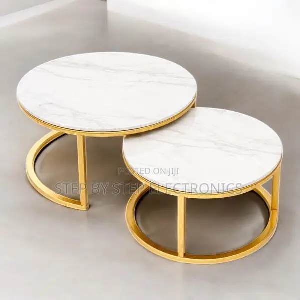 Round Marble Top Nesting Tables With Luxury Gold Metal Finish