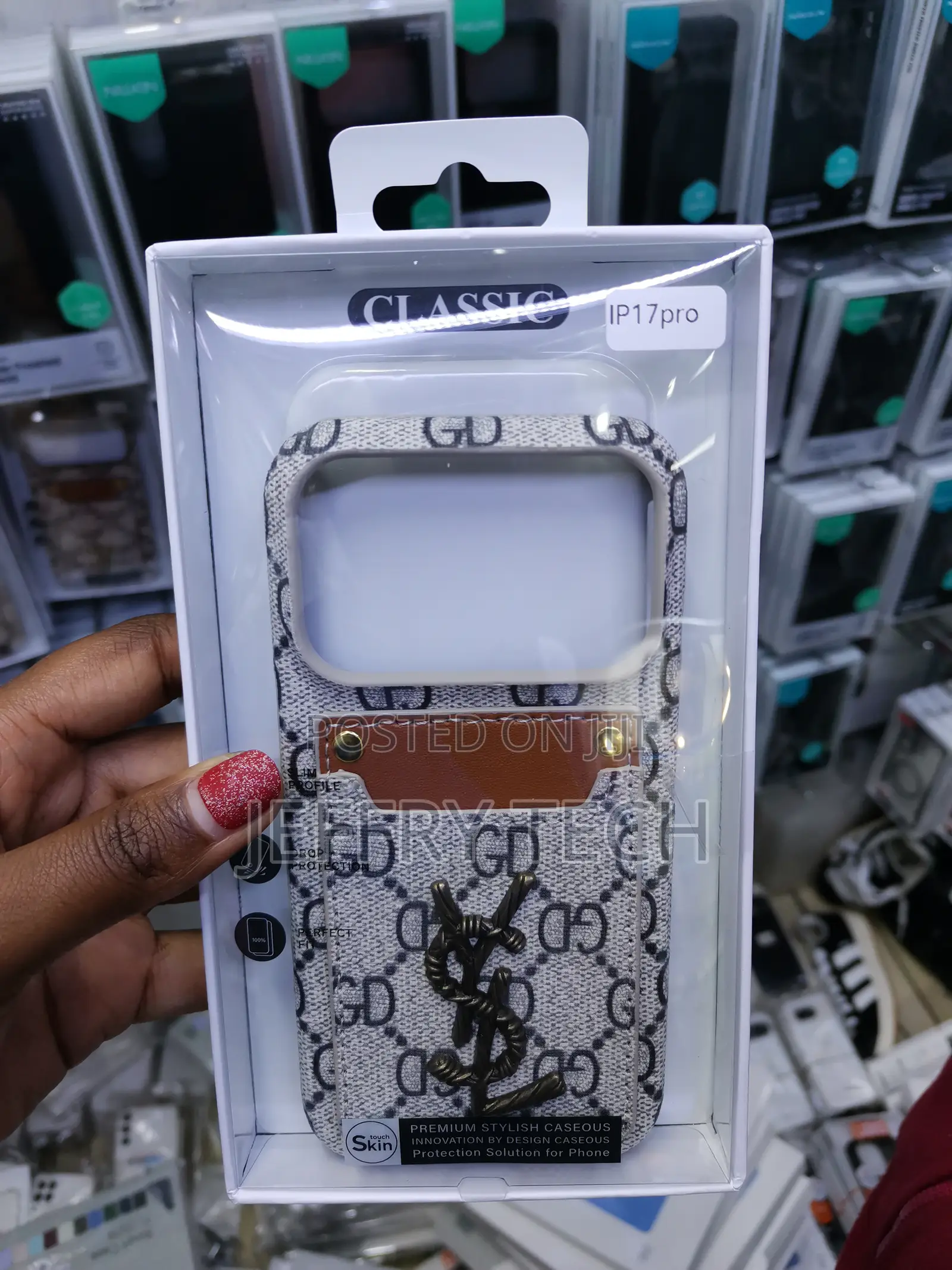 Kisade Ysl iPhone 17 Pro Leather Back Case With Card Holder