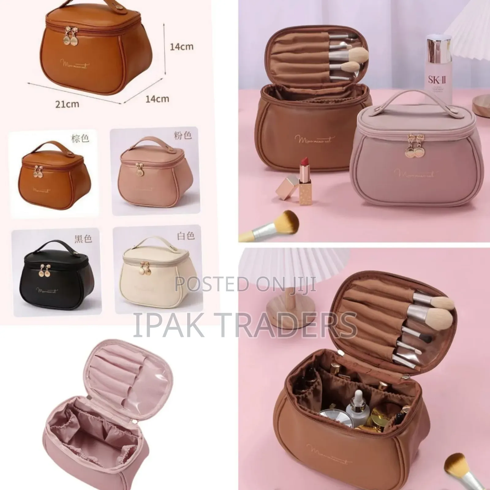 Retro Bucket Toiletries Bag Brown Peach Black Cream
